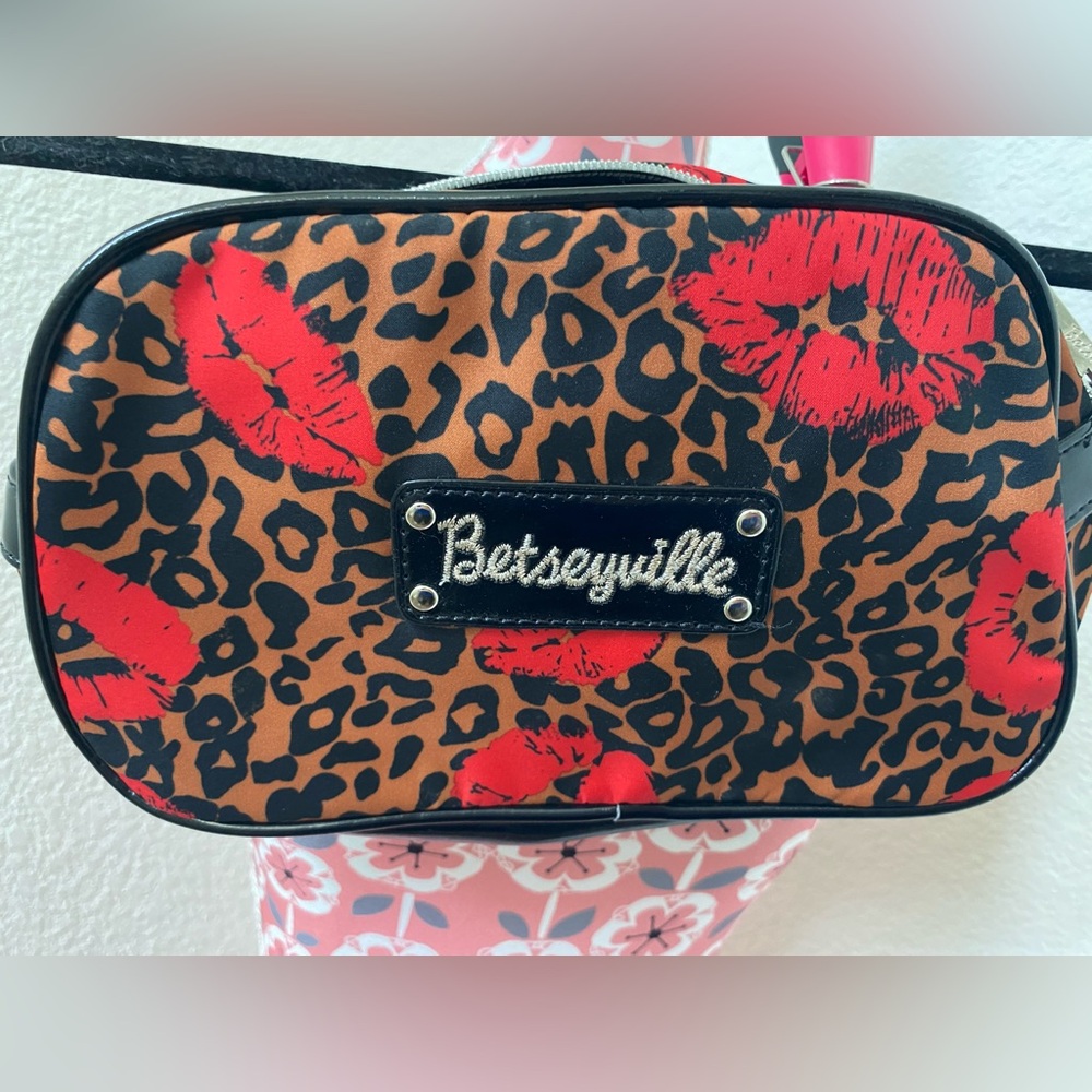 Betsey Johnson Leopard and Lip Print Cosmetic Bag